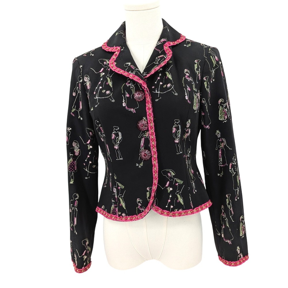 Sharon Young Embroidered Blazer Size 0 Artsy Office Career Chic Statement Piece